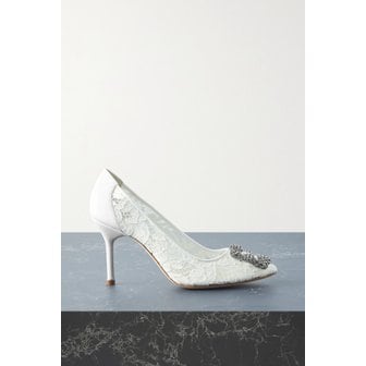 마놀로블라닉 한기시 장식 코드 레이스 펌프스 90mm 화이트 30629810019901485
