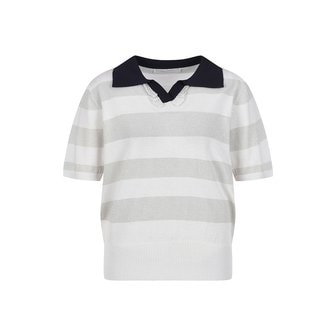 코인코즈 펄 스트라이프 반팔 카라 니트_DK5MP660