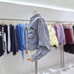 크롭 페인팅 찡 데님 블라우스 MN05BL010