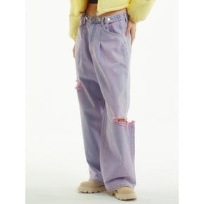 턱 와이드 슬릿 다잉 데님 퍼플_TUCK WIDE SLIT DYEING DENIM PURPLE