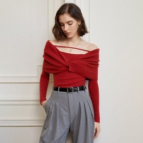 (10/4일 예약배송)YY_Off-shoulder knit top_RED