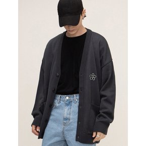 [UNISEX]라인 플라워도트 자수 니트 가디건_차콜