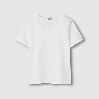 JAJU 여 실켓 U넥 반팔 티셔츠 J115301005001