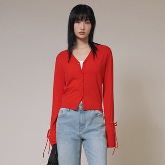 레이브 Button V-neck Knit Cardigan in Red VK4SD071-63