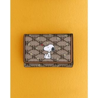 NS홈쇼핑 [헤지스ACC] HIHO4F383W2 [PEANUTS X HAZZYS]다크브라운 가죽 스누피 클랩카드지갑..