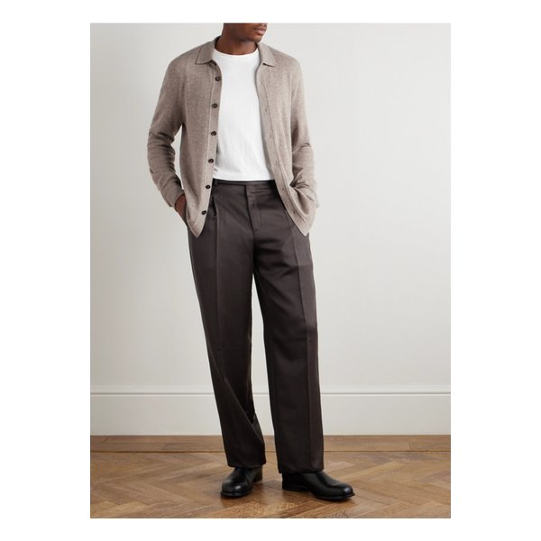 브리오니 카프리 와이드 플리츠 울 혼방 팬츠 브라운 46376663162851132