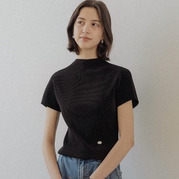 틸아이다이 [8/28 예약배송]Pleated high neck short sleeve top_Black