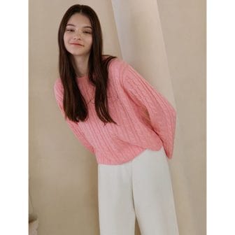 코텔로 [정상가139,000원] Crop Cable Knit Pullover  Pink sherbet (WE2951T45X)