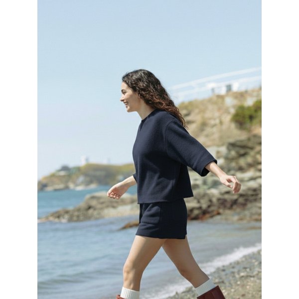 리버서블 스웻 & 플리스 반팔 반바지 셋업 네이비