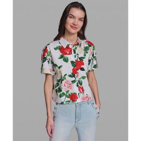 칼라거펠트 우먼 프린티드 Short-Sleeve 캠프 셔츠 - 소프트 화이트 멀티 27003000 1392932