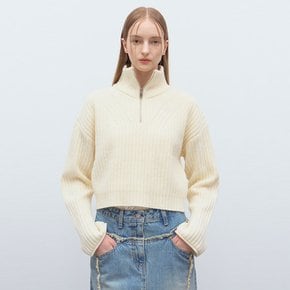 Half Zip-up Cropped Knit in Ivory VK4WP158-03