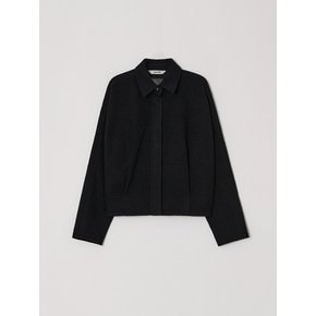 Textured wool cropped shirt (Black)