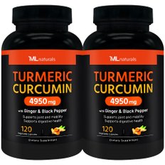 마이라이프내추럴스 [해외직구] 신제품! 2병 마이라이프 내추럴스 강황 커큐민 4950mg (진저+블랙페퍼) 120야채캡슐