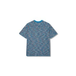 피에스 멀티 스트라이프 패턴 블루 코튼 반팔 라운드 티셔츠  5734127121