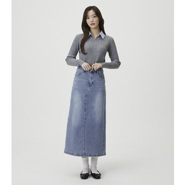 플라스틱아일랜드 [BEIGE]뒷트임 데님 롱 스커트 (PR7DS201)