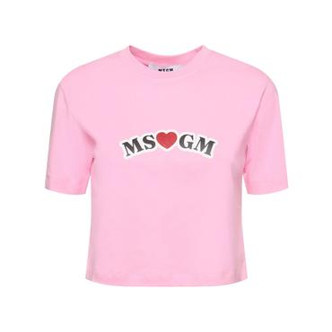 MSGM 엠에스지엠 여성 로고 코튼 저지 크롭 티셔츠 핑크 80IM64067 6021199