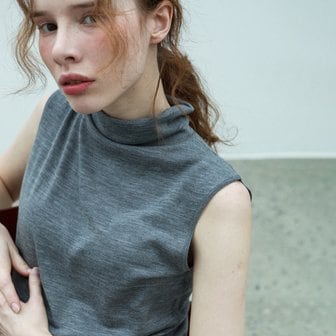 테라누고 merino wool 100%  high-neck sleeveless knit top - Gray