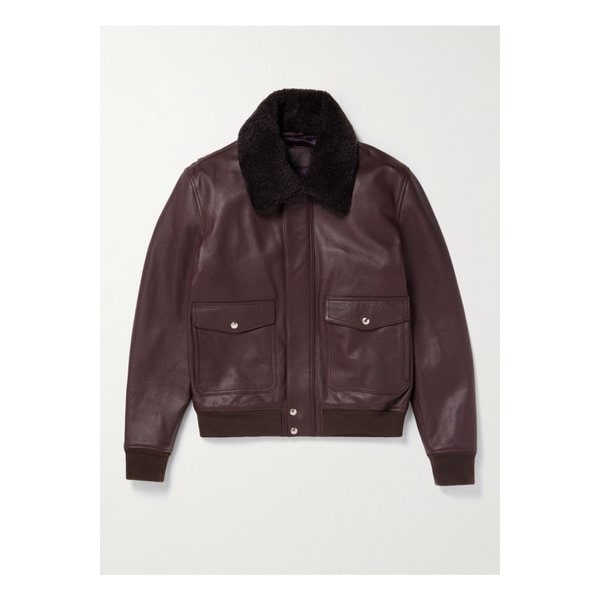 미스터 피 시어링 트리밍 풀그레인 가죽 블루종 재킷 퍼플 46376663162904155