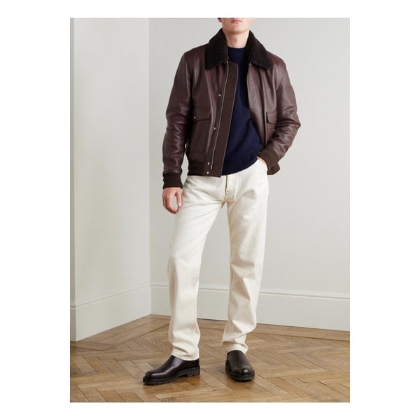 미스터 피 시어링 트리밍 풀그레인 가죽 블루종 재킷 퍼플 46376663162904155