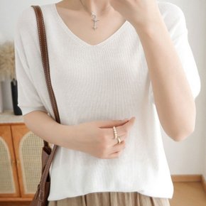 여성 브이넥 데일리패션 여름 무지 반팔티 6칼라