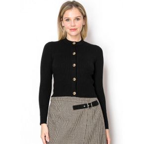 5329326 Yal New York Sleek Black Cardigan with Gold Buttons