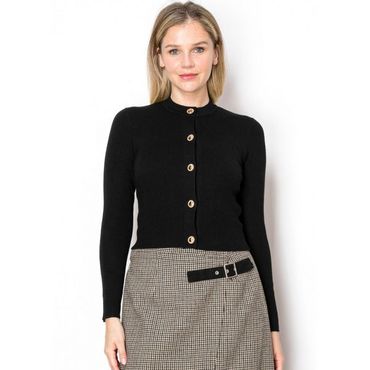 이스퀘어 5329326 Yal New York Sleek Black Cardigan with Gold Buttons