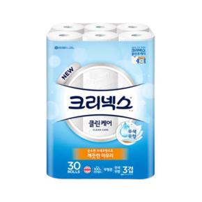크리넥스 3겹 천연펄프 클린케어 화장지 25M 30롤 2팩 (S9967473)