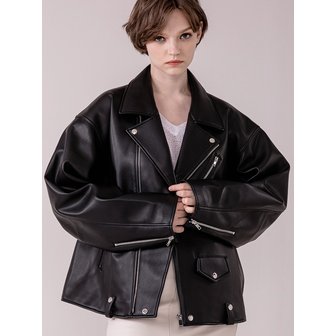 플라스크(FLASK) VEGAN LEATHER DOUBLE OVERFIT RIDER JACKET woman-BK