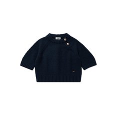 (W) Button Short-Sleeved Sweater Navy