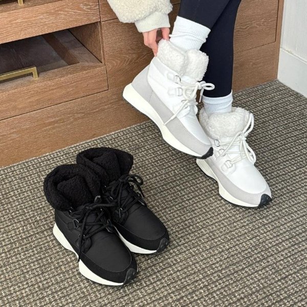 [옷자락] 여자 패딩운동화 양털 하이탑 배색 레이스업 운동화