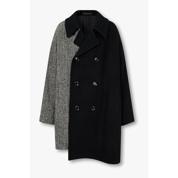 [Y`s] 쉐브론 패턴 배색 더블 코트 6615305208000