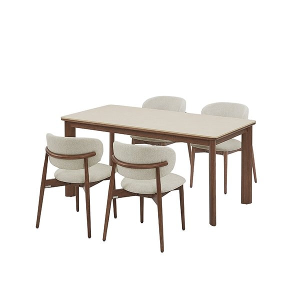 포멜로 세라믹식탁 4인세트 160cm 브라운_패브릭체어 4EA (옵션 택1)