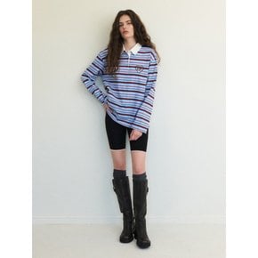 Love Stripe Collared T-Shirt, Sky Blue