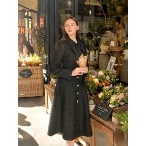 [카라 탈부착] Ribbon-tie Tweed Flare Coat / Black(2color)