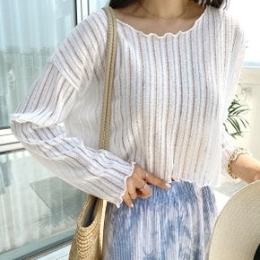 내스타일 물결 루즈 크롭 시스루 긴팔니트(knit653)