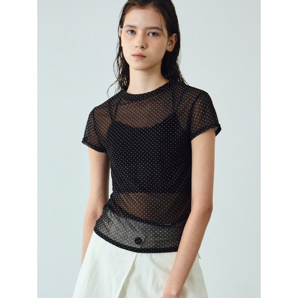 DOTS MOCK NECK HALF TOP_BLACK