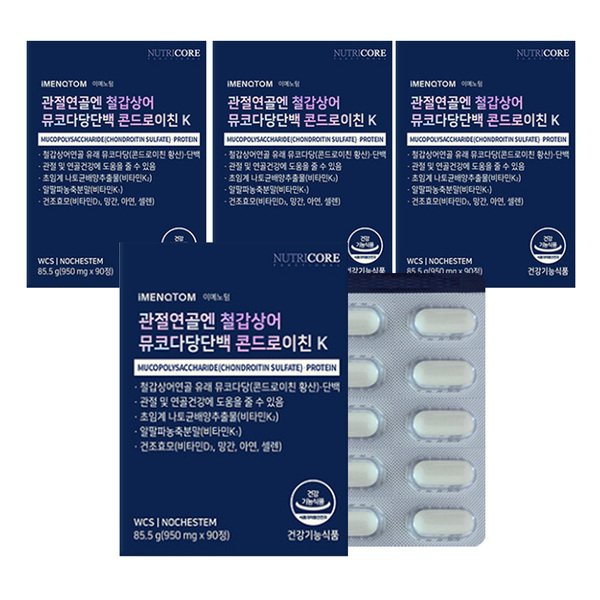 뉴트리코어 관절 연골엔 철갑상어 뮤코다당단백 콘드로이친K 90정 4