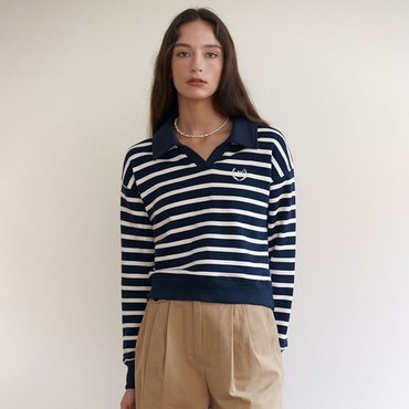 로라로라 COLLAR STRIPE SWEATSHIRTS NAVY