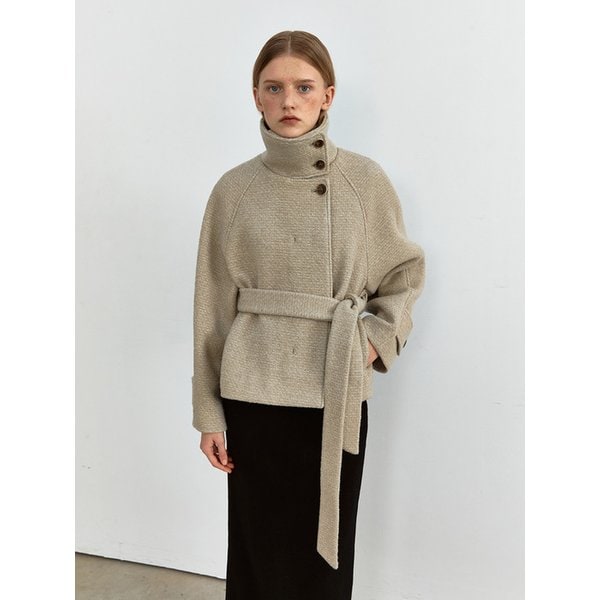 TWW HIGH NECK BUCLE TWEED HALF COAT _2COLORS