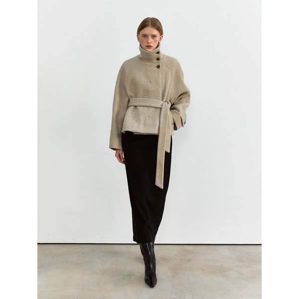 TWW HIGH NECK BUCLE TWEED HALF COAT _2COLORS