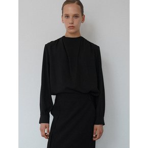 DIANA  COWL NECK SHIRRING BLOUSE (BLACK)