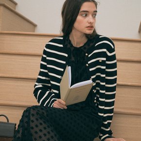 STRIPE BUTTON CARDIGAN BK+IV