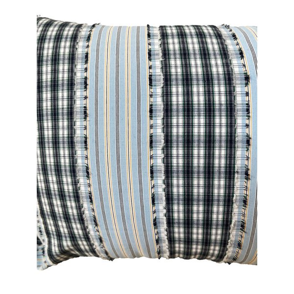 CHECK FRINGE CUSHION COVER (SKY)