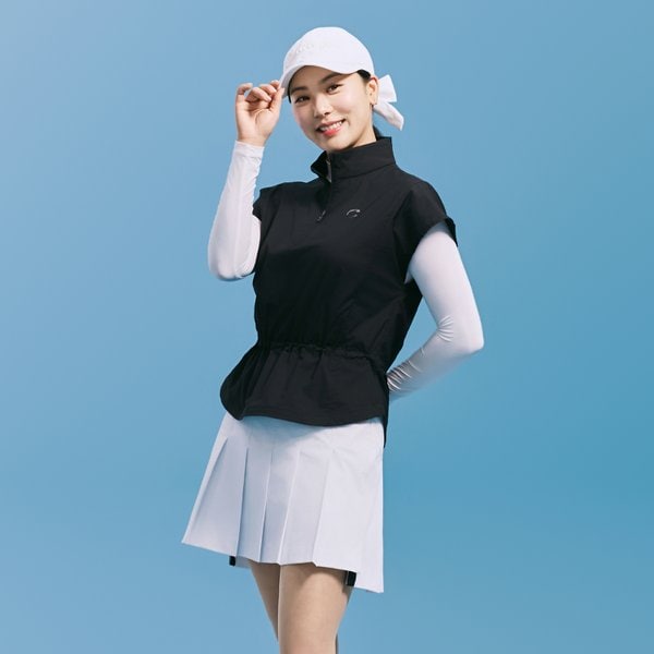 [부산점] 여성 드롭숄더 스트레치 반집업 스트링 베스트 블랙