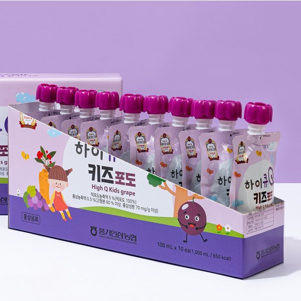[1+1][풍기인삼농협] 황풍정 하이큐 키즈 포도 100ml x 10포