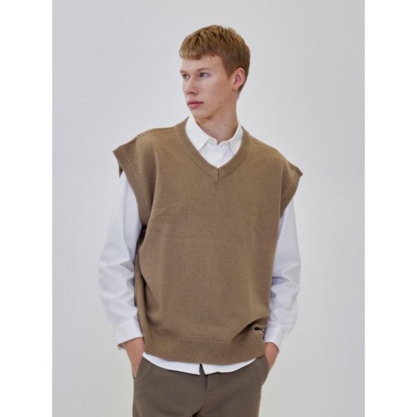 남성 오버핏 니트 베스트 (라이트베이지)