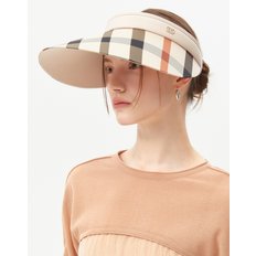 [24SS] [D-SUNCAP] 다크베이지 체크배색 린넨혼방 썬캡 DLHE4B301I3