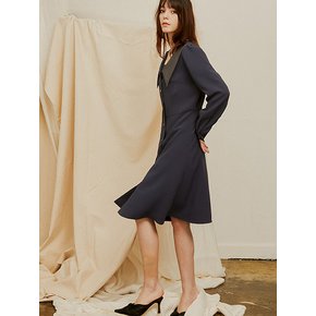 [리퍼브] Francisella Leather Collar Dress_Blue