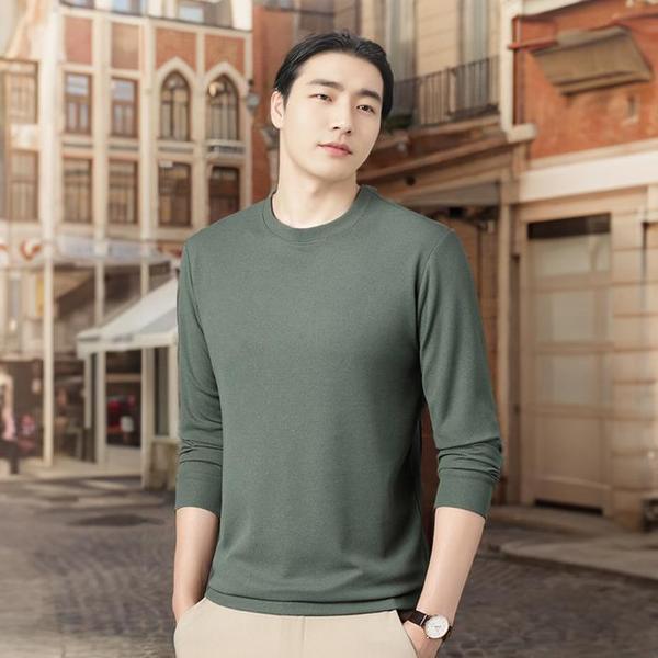 확대된 대표 남자 무지티 와플 긴팔면티 봄 가을 라운드넥 티셔츠(1)