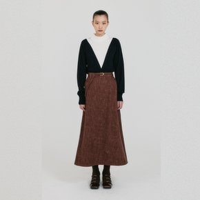 ZANIA Belted Maxi Denim Skirt - Brown